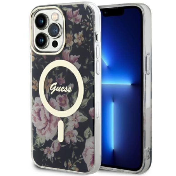 Guess iPhone 14 Pro Max Mobilskal MagSafe Flower - Sort Black