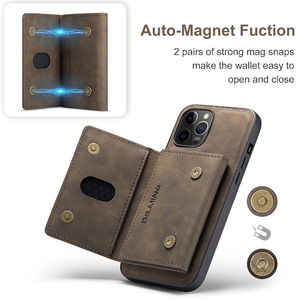 DG.MING iPhone 12 Pro Max Tri-fold Wallet Med Kickstand - Coffee Brun