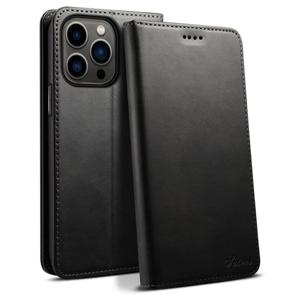 SUTENI iPhone 14 Pro Pung Taske Magnetisk Kickstand - Sort Svart