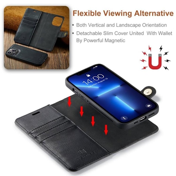 DG.MING iPhone 14 Pro Plånboksfodral Split Detachable Flip - Svart Svart