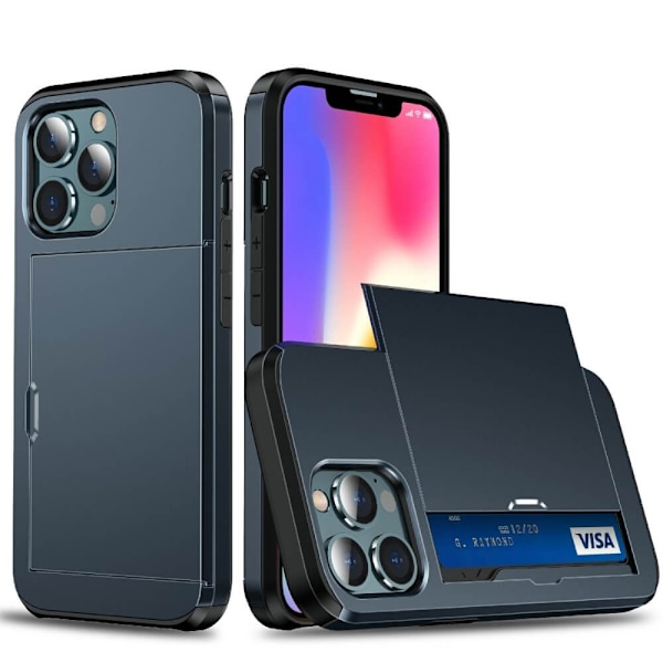 Hybrid Skal med Kortplats till iPhone 13 Pro Max - Blå Blå