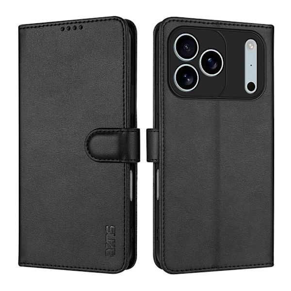AZNS iPhone 17 Pro Max Plånboksfodral Konstläder - Svart