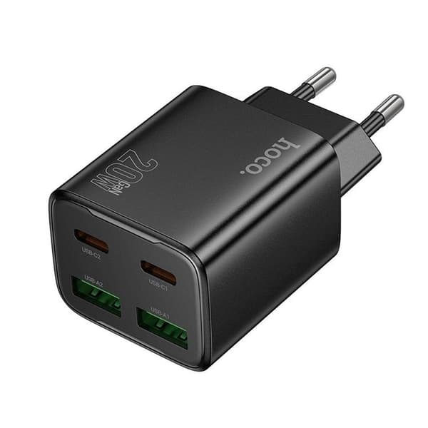 Hoco Hurtigoplader PD 20W 2xUSB-A 2xUSB-C QC3.0 3A N55 - Sort Svart