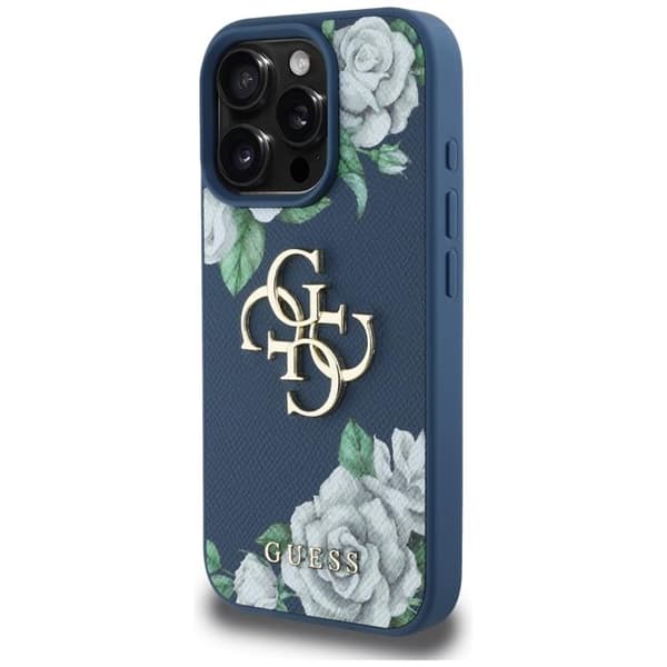 Guess Mobilskal till iPhone 16 Pro Max Grained Roses Big 4G logo Blå