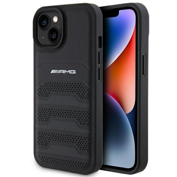 AMG iPhone 15 Plus Mobilskal Læder Debossed Lines - Sort Black