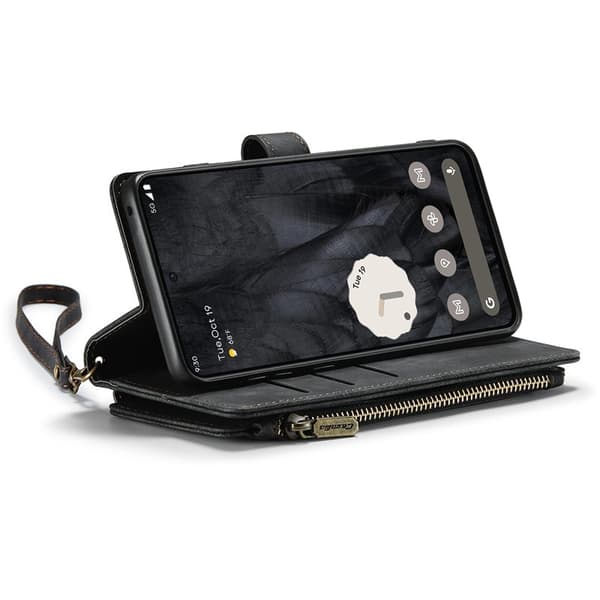CASEME Konstläder Plånboksfodral till Google Pixel 8 Pro med rem - Svart