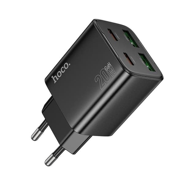 Hoco Hurtigoplader PD 20W 2xUSB-A 2xUSB-C QC3.0 3A N55 - Sort Svart