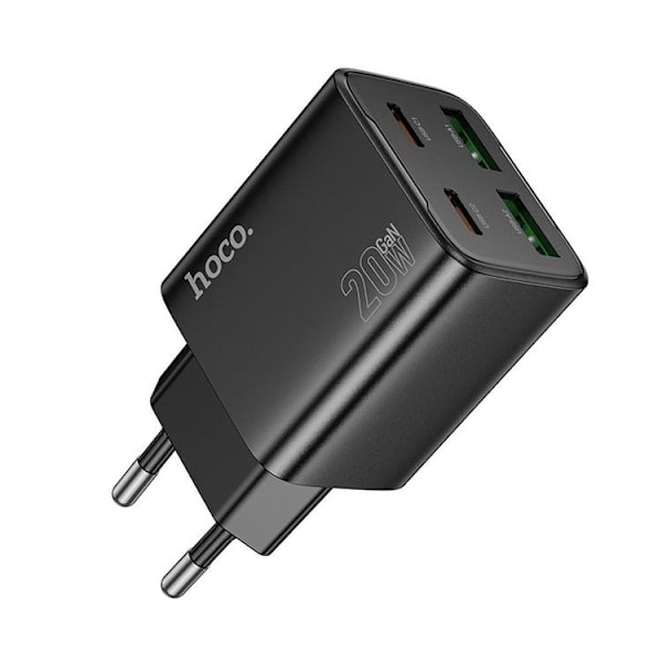 Hoco Snabbladdare PD 20W 2xUSB-A 2xUSB-C QC3.0 3A N55 - Svart