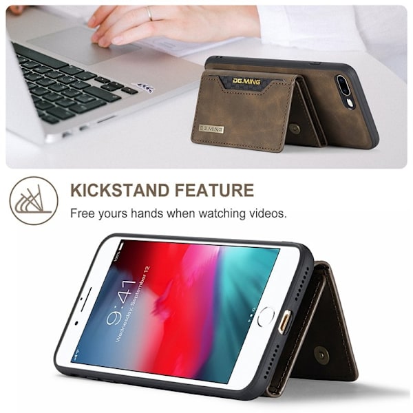 DG.MING Series Plånboksfodral Konstläder med Ställ för iPhone 7/8 Plus - Brun
