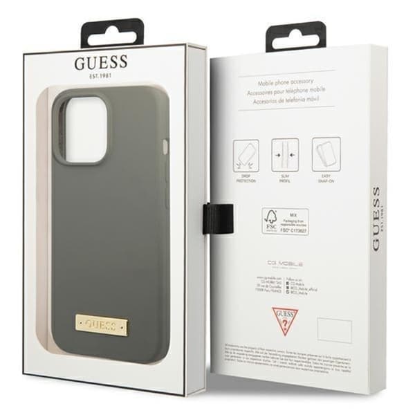Guess iPhone 13 Pro Skal MagSafe Silicone Logo Plate - Harmaa Grå
