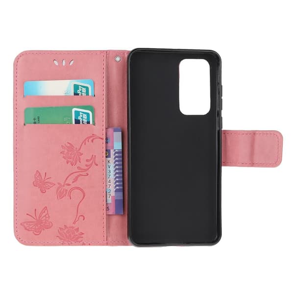 Butterfly Pungeetui til Huawei P40 Pro - Rosa Pink