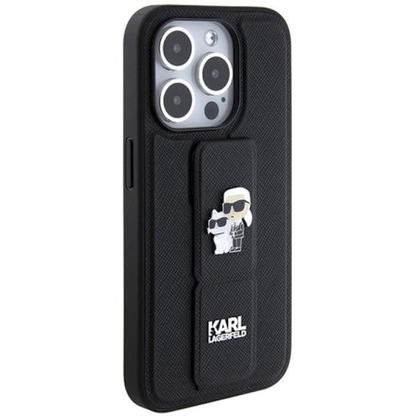 KARL LAGERFELD iPhone 13 Pro/13 Mobilskal Gripstand Saffiano Pins Svart