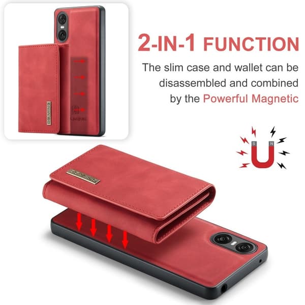 DG.MING Sony Xperia 10 VI Kickstand Konstläder Plånboksfodral Röd