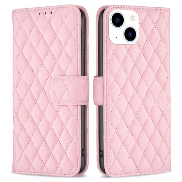 BINFEN iPhone 14 lompakkokotelo Rhombus - vaaleanpunainen