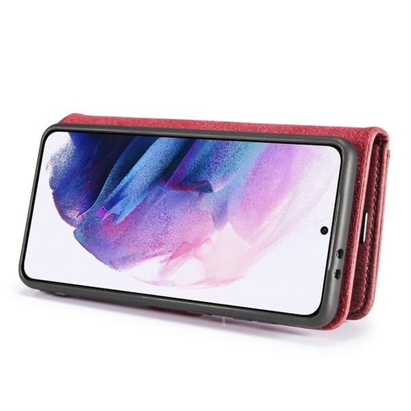 DG.MING Samsung Galaxy S21 4G/5G Äkta Läder Plånboksfodral 2-i-1 Röd
