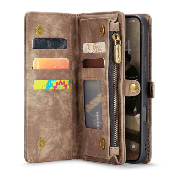 CASEME 008 iPhone 16 Plus Plånboksfodral Konstläder med - Brun