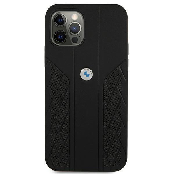 BMW Leather Curve rei'itetty kotelo iPhone 12 Pro Max - musta Black