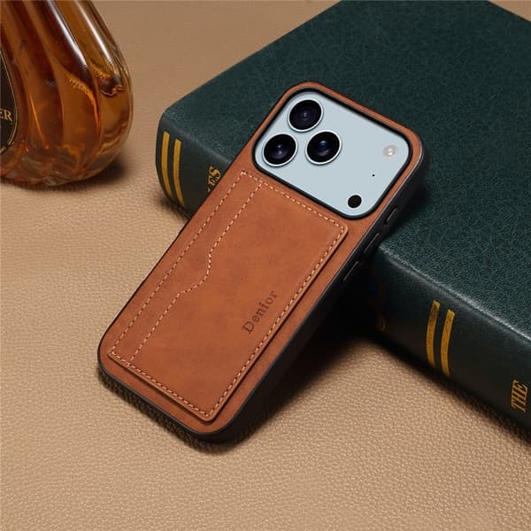 DENIOR Mobilskal till iPhone 17 Pro Kickstand Korthållare - Brun Brun