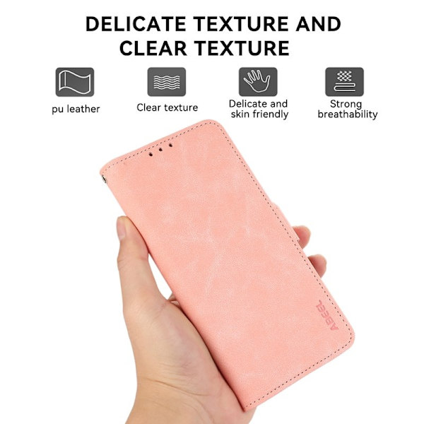 ABEEL iPhone 16 Pro Plånboksfodral Konstläder Folio Ställ Rosa