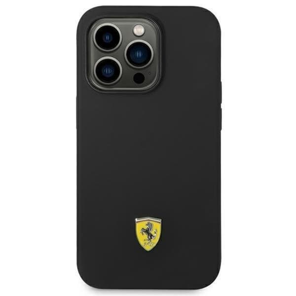 Ferrari iPhone 14 Pro Cover Silikone Metal Logo - Sort Black