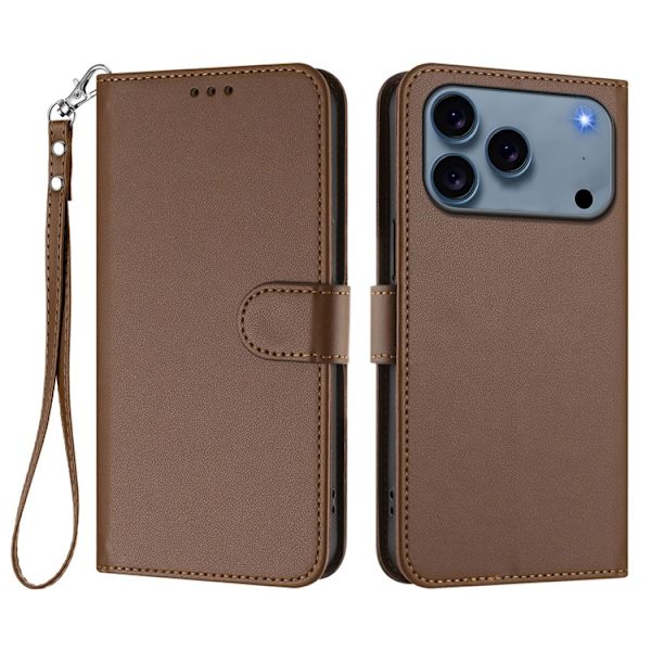 iPhone 17 Pro Plånboksfodral Läder med Handledsrem - Brun Brun