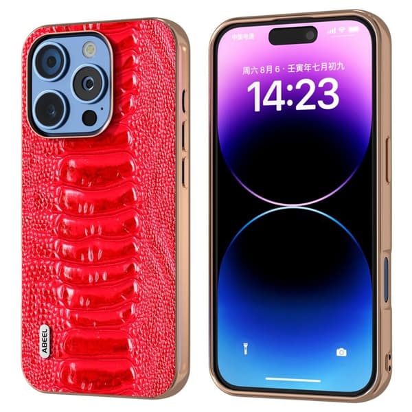 ABEEL Mobilskal till iPhone 16 Pro Max Electropläterad Röd Äkta Läder