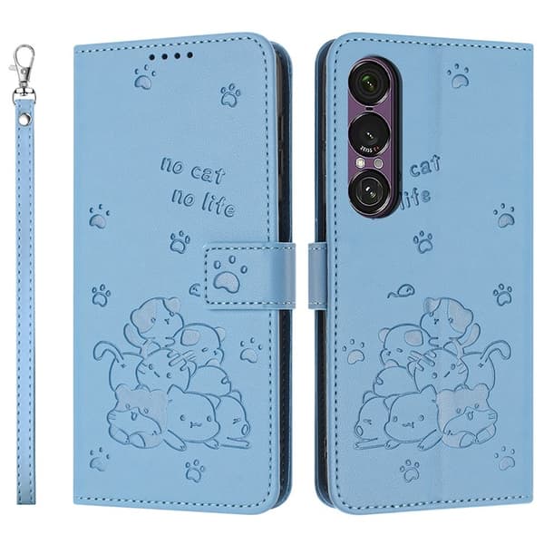 Sony Xperia 1 VII Konstläder Plånboksfodral Cats Imprint - Blå Blå
