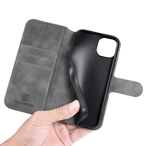 DG.MING iPhone 14 Plus Plånboksfodral Retro Stil Grå Konstläder