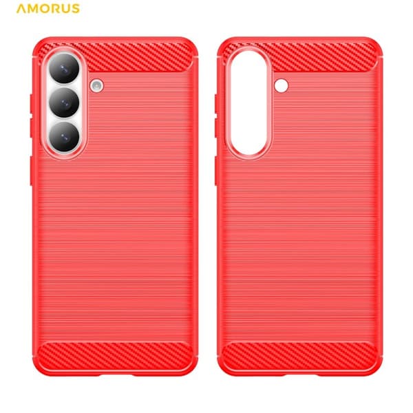 AMORUS Mobilskal till Samsung Galaxy S26 Plus Kolfiber Textur Skydd - Röd