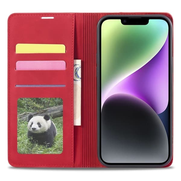 FORWENW iPhone 14 Plus Plånboksfodral i Konstläder - Röd