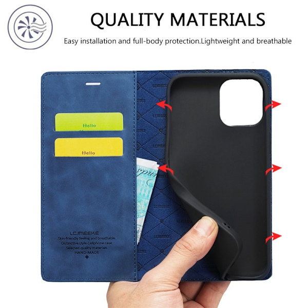 LC.IMEEKE iPhone 15 Plus Plånboksfodral Konstläder- Blå