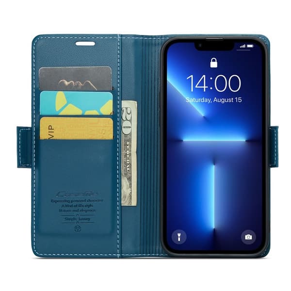 CASEME Plånboksfodral Konstläder för iPhone 13 Pro Max - Blå