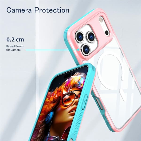 Mobilskal till iPhone 17 Pro MagSafe TPU + PC Clear - Rosa/Cyan Rosa