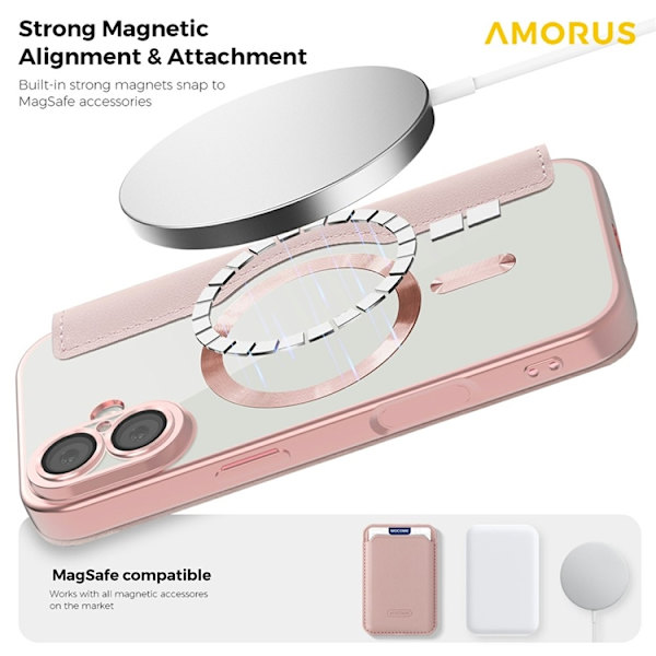 AMORUS iPhone 17 Plånboksfodral MagSafe RFID-Skydd - Rosa Rosa