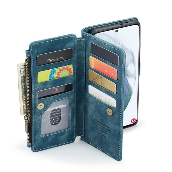 CASEME Konstläder Plånboksfodral för Samsung Galaxy S22 5G - Blå
