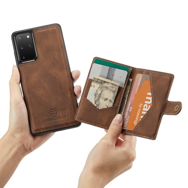 JEEHOOD Samsung Galaxy S20 Plus Plånboksfodral 2-i-1 Konstläder Brun