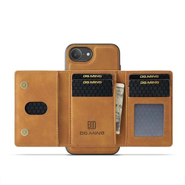 DG.MING iPhone 16e Konstläder Plånboksfodral PU + PC + TPU - Brun