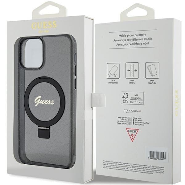 Guess telefontaske til iPhone 12/12 Pro MagSafe Ringstativ Script Glitter
