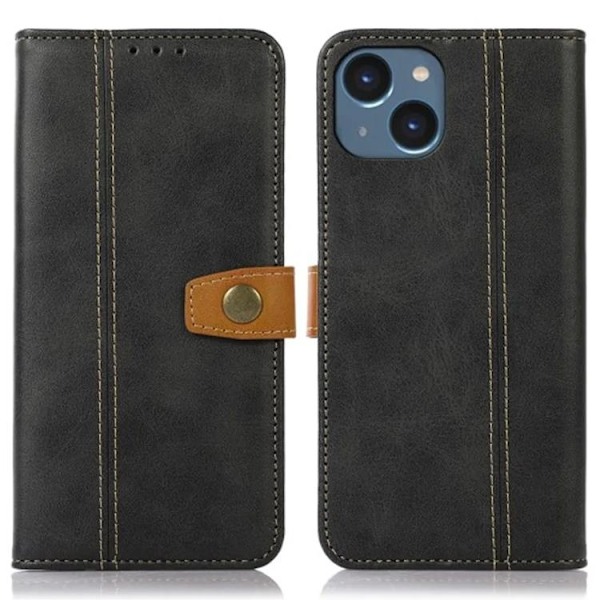 iPhone 15 Plus Plånboksfodral Skinnimmitation - Svart Svart