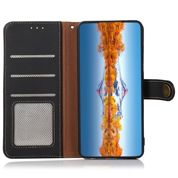 KHAZNEH iPhone 14 Pro Max Plånboksfodral RFID Äkta Läder - Svart Svart