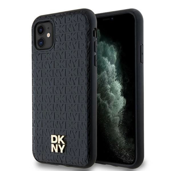 DKNY iPhone 11/XR Mobilskal Magsafe Läder Pattern Metal Logo Svart