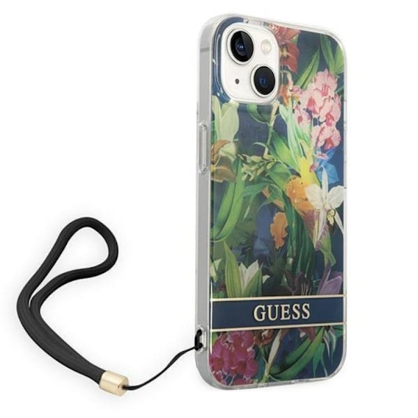 GUESS iPhone 14 Skal Flower Strap - Blå