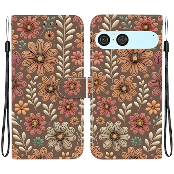 Sony Xperia 10 VII Konstläder Plånboksfodral Pattern Printing - Blossom Brun