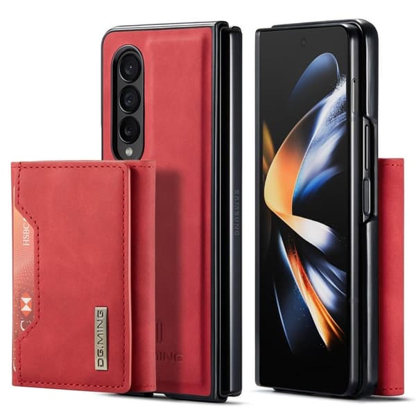 DG.MING Samsung Galaxy Z Fold4 Konstläder Plånboksfodral Magnetisk Röd