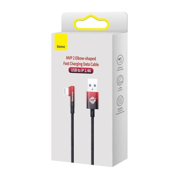 Baseus Elbow USB Till Lightning Kabel 1m - Svart/Röd