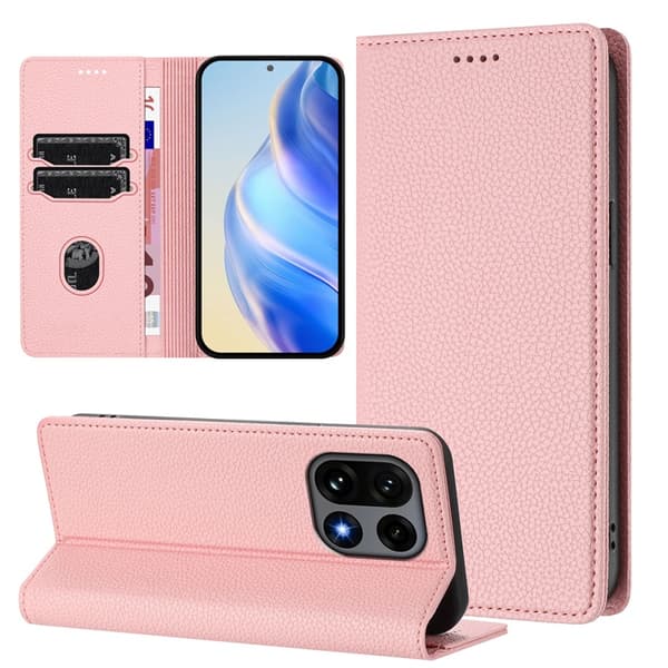 OnePlus 15 Plånboksfodral RFID-Skydd Litchi Konstläder Rosa