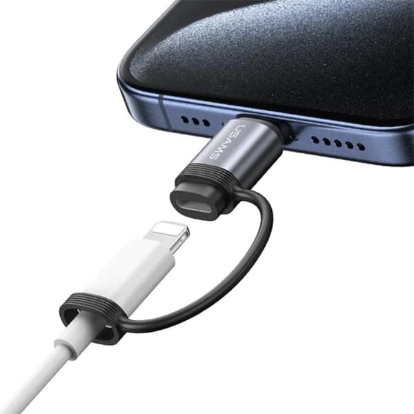 USAMS Lightning till USB-C Adapter 30W AU17 - Stål Silver