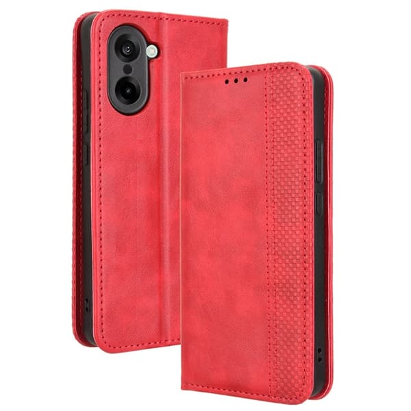 OnePlus Nord CE5 5G Plånboksfodral Retro Texture Konstläder Röd