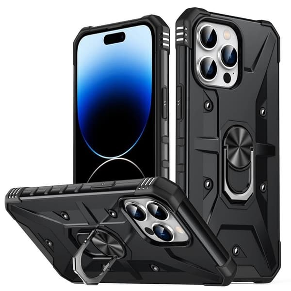 iPhone 14 Pro -kuori rengaskannattimella Armor - Musta Black