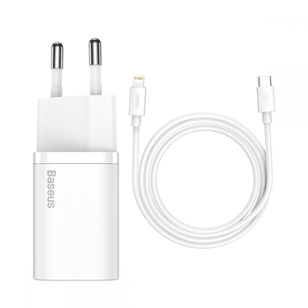 BASEUS - Super Si Network Charger 20W + Lightning Cable - Vit Vit